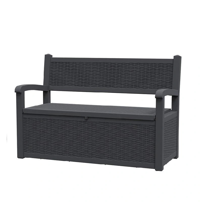 Banc de rangement en résine tout temps avec compartiment dissimulé verrouillable – design imitation rotin, capacité de 500 lb, rangement de 70 gallons