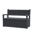 Banc de rangement en résine tout temps avec compartiment dissimulé verrouillable – design imitation rotin, capacité de 500 lb, rangement de 70 gallons