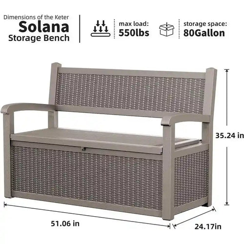Úložná lavice z pryskyřice do každého počasí se zamykatelným skrytým úložným prostorem - design imitace ratanu, nosnost 500 lbs, úložný prostor 70 galonů