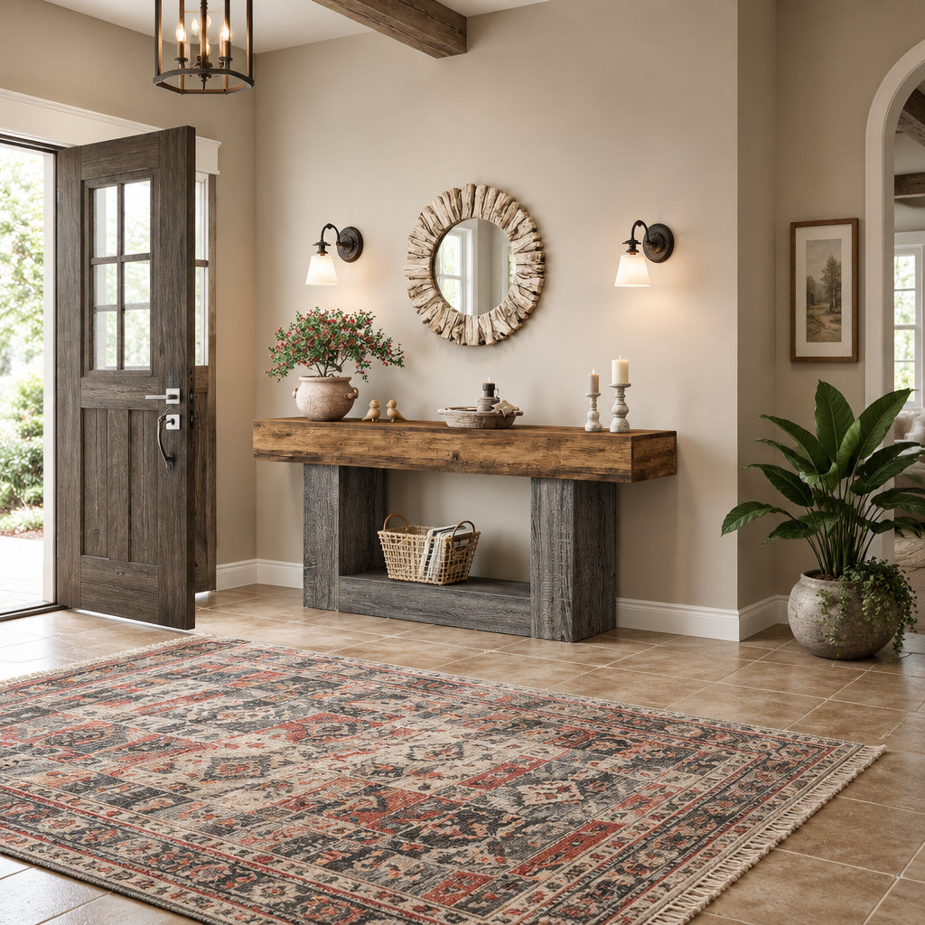 63 Inches Brown and Gray Narrow Long Wood Console Table for Entryway