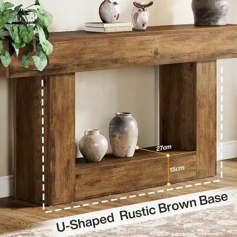 63 Inches Brown and Gray Narrow Long Wood Console Table for Entryway