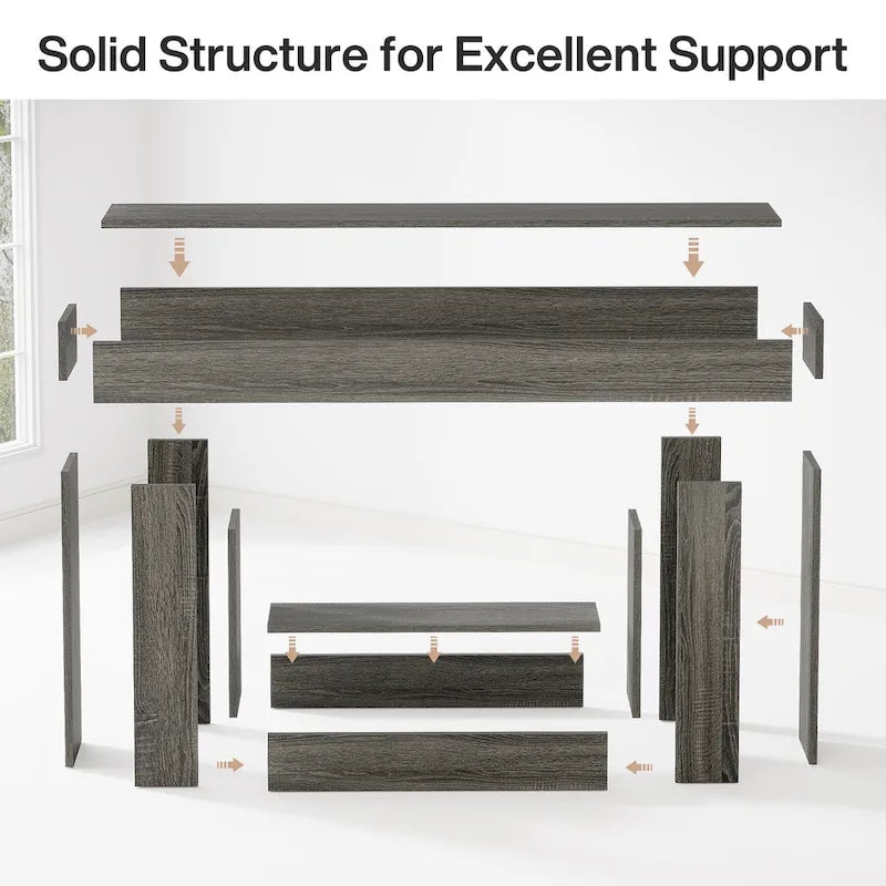 63 Inches Brown and Gray Narrow Long Wood Console Table for Entryway