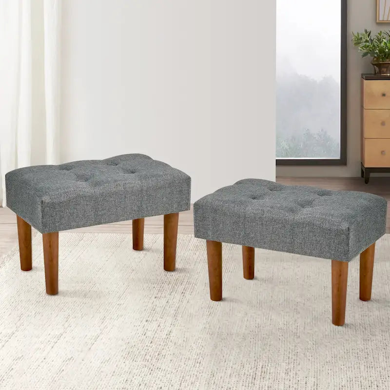 Set di 2 piccoli poggiapiedi pouf, poggiapiedi in lino con gambe, poggiapiedi rettangolare imbottito