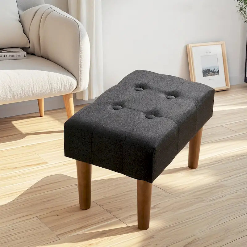 Set di 2 piccoli poggiapiedi pouf, poggiapiedi in lino con gambe, poggiapiedi rettangolare imbottito