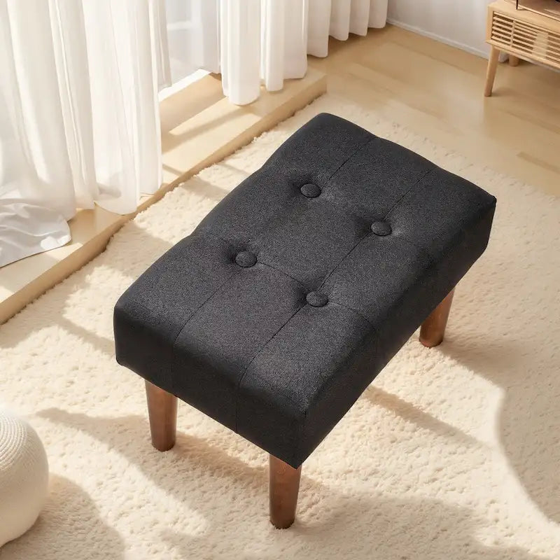 Set di 2 piccoli poggiapiedi pouf, poggiapiedi in lino con gambe, poggiapiedi rettangolare imbottito