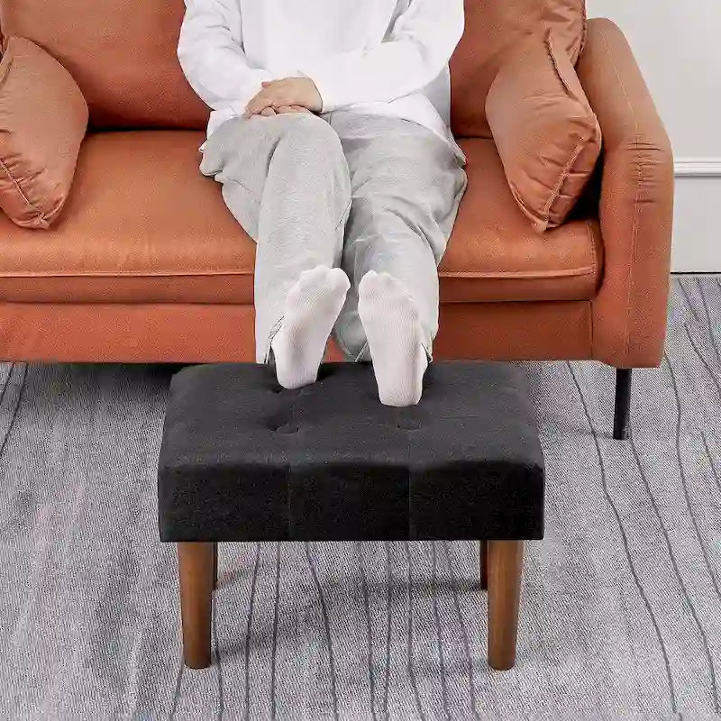 Set di 2 piccoli poggiapiedi pouf, poggiapiedi in lino con gambe, poggiapiedi rettangolare imbottito