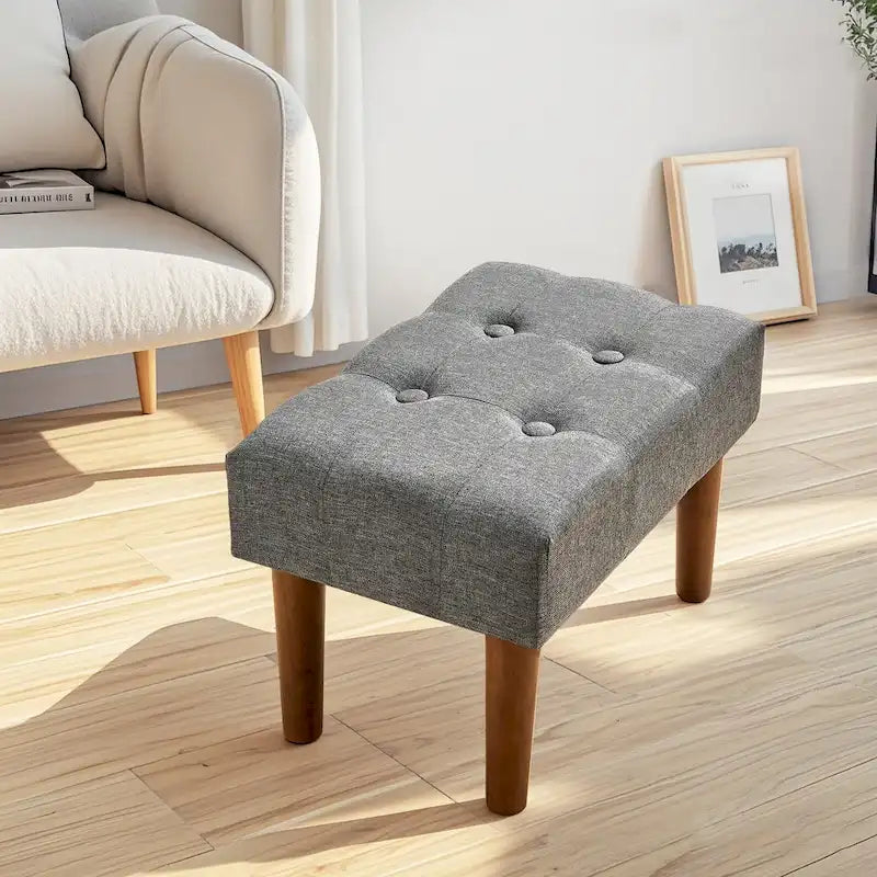 Set di 2 piccoli poggiapiedi pouf, poggiapiedi in lino con gambe, poggiapiedi rettangolare imbottito