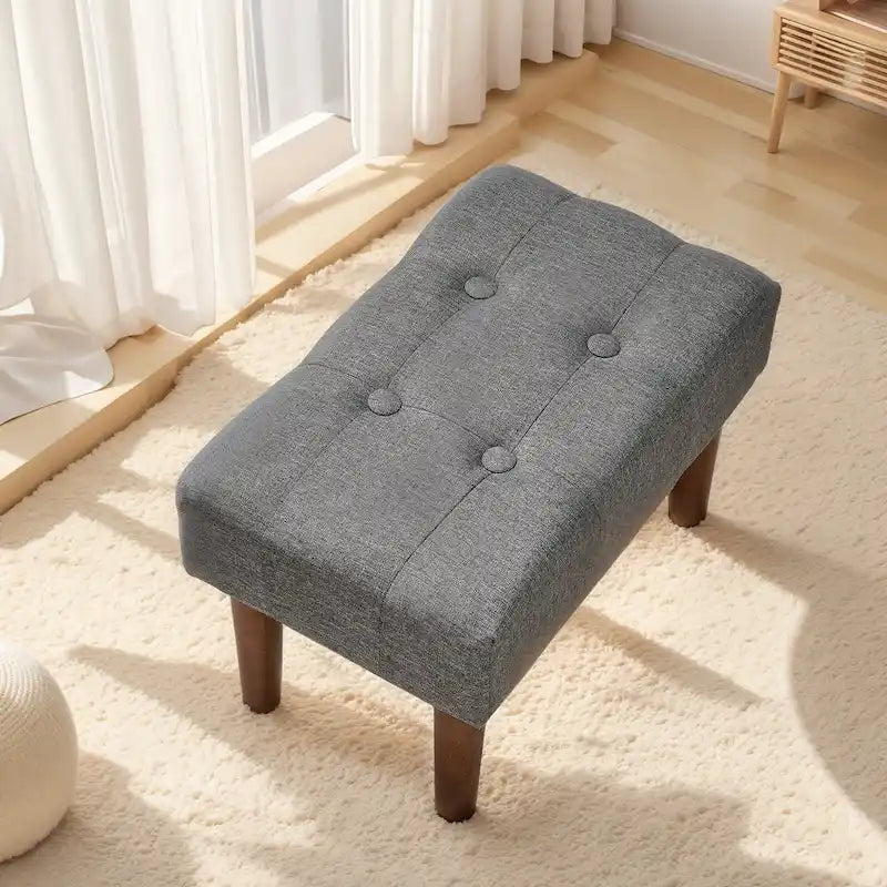 Set di 2 piccoli poggiapiedi pouf, poggiapiedi in lino con gambe, poggiapiedi rettangolare imbottito