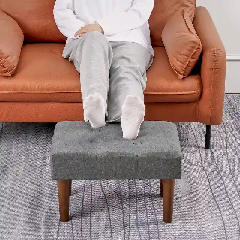 Set di 2 piccoli poggiapiedi pouf, poggiapiedi in lino con gambe, poggiapiedi rettangolare imbottito