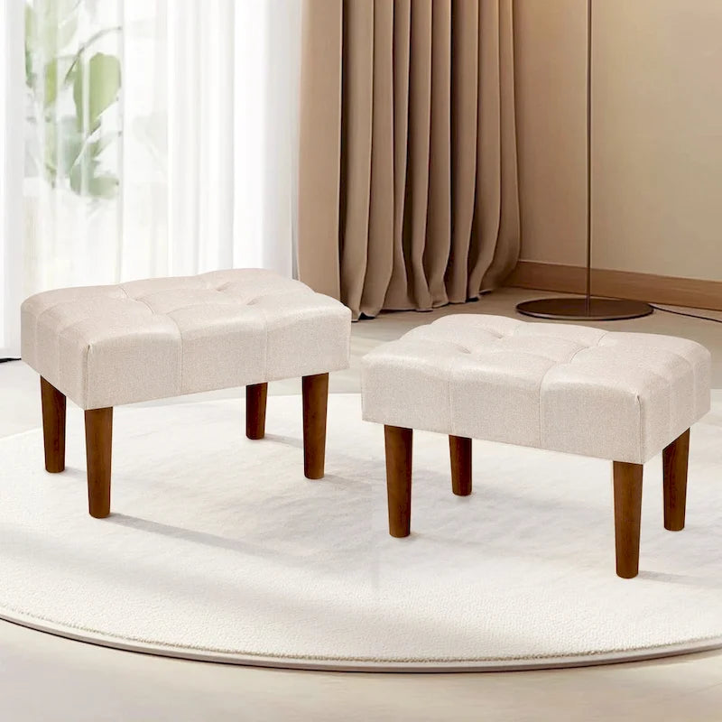 Set di 2 piccoli poggiapiedi pouf, poggiapiedi in lino con gambe, poggiapiedi rettangolare imbottito