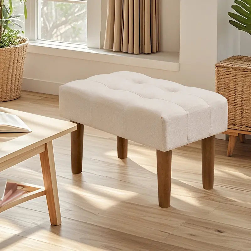 Set di 2 piccoli poggiapiedi pouf, poggiapiedi in lino con gambe, poggiapiedi rettangolare imbottito