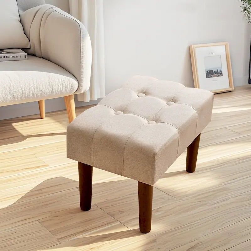 Set di 2 piccoli poggiapiedi pouf, poggiapiedi in lino con gambe, poggiapiedi rettangolare imbottito