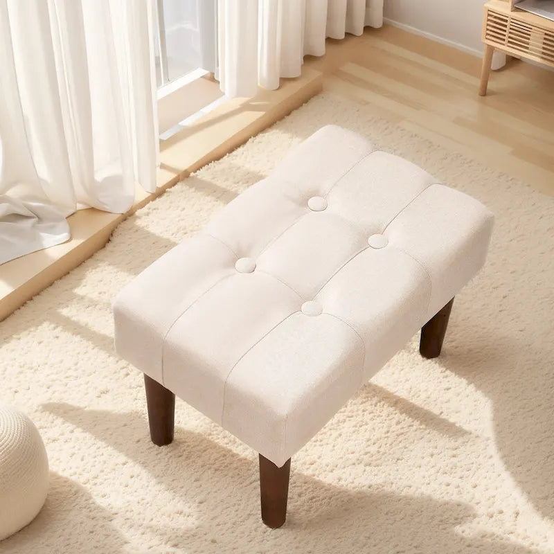 Set di 2 piccoli poggiapiedi pouf, poggiapiedi in lino con gambe, poggiapiedi rettangolare imbottito