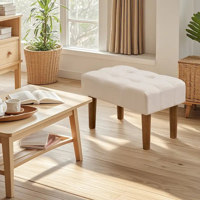 Set di 2 piccoli poggiapiedi pouf, poggiapiedi in lino con gambe, poggiapiedi rettangolare imbottito