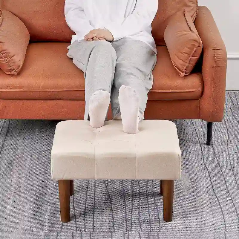 Set di 2 piccoli poggiapiedi pouf, poggiapiedi in lino con gambe, poggiapiedi rettangolare imbottito