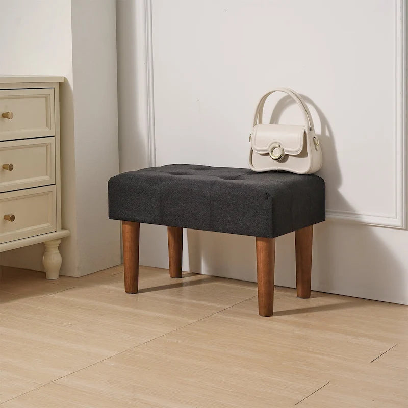 Set di 2 piccoli poggiapiedi pouf, poggiapiedi in lino con gambe, poggiapiedi rettangolare imbottito
