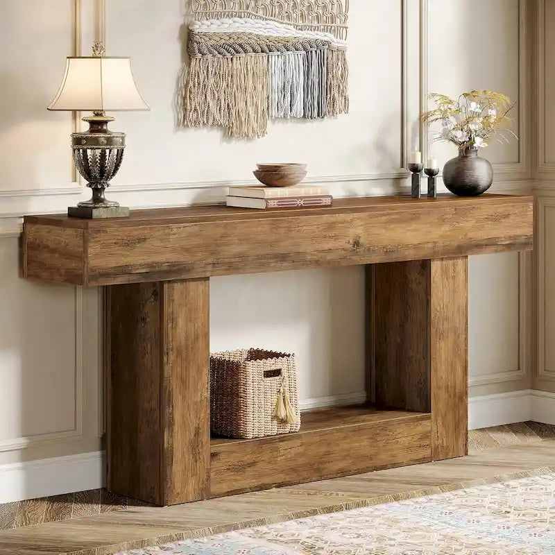 Farmhouse-style two-tier entryway table
