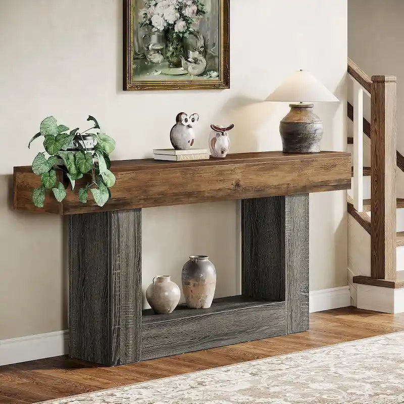 Farmhouse-style two-tier entryway table