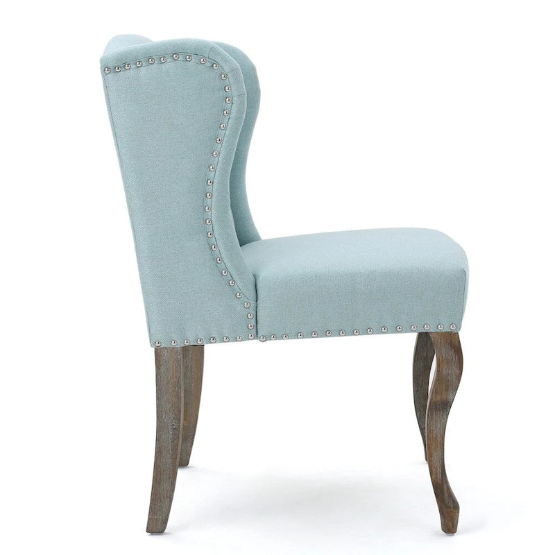 Wing Back Studded Fabric Accent Chairs (Set of 2)