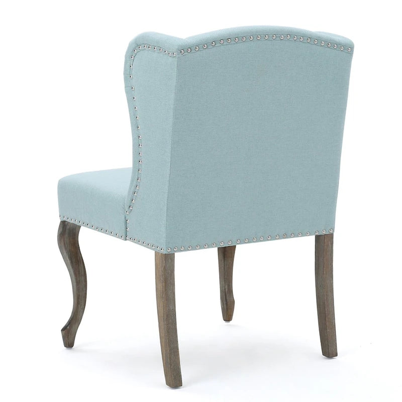 Wing Back Studded Fabric Accent Chairs (Set of 2)