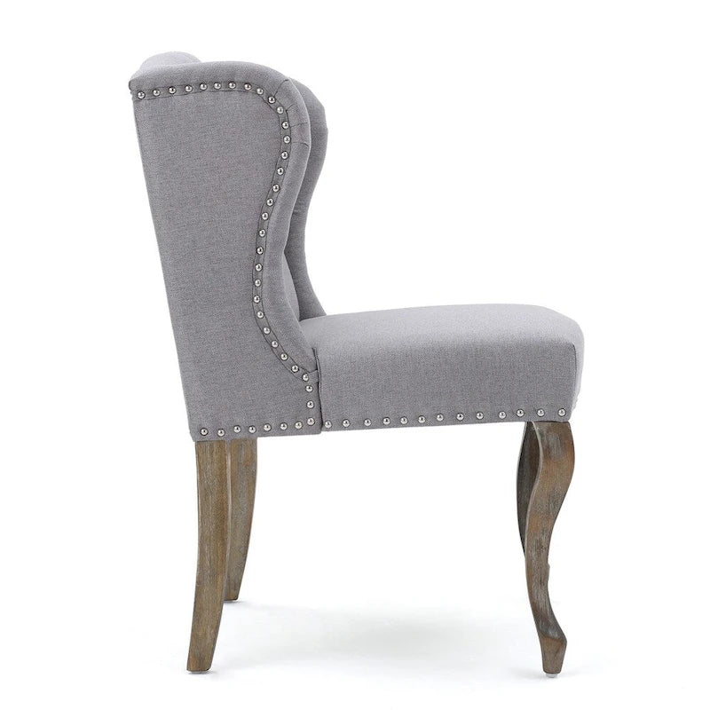 Wing Back Studded Fabric Accent Chairs (Set of 2)