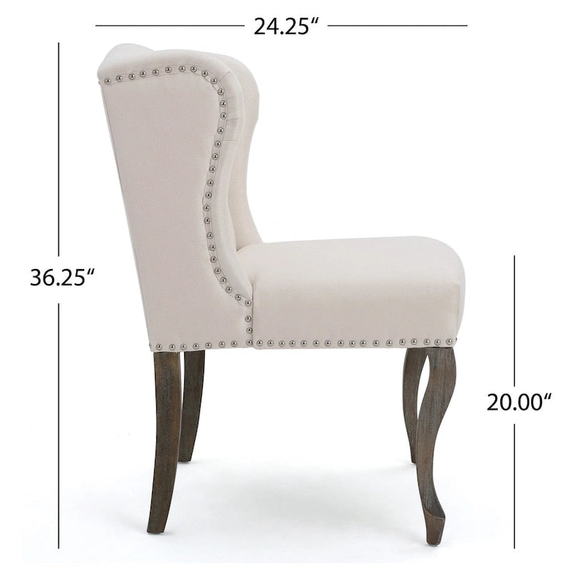 Wing Back Studded Fabric Accent Chairs (Set of 2)