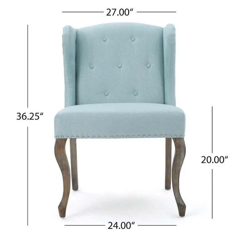 Wing Back Studded Fabric Accent Chairs (Set of 2)