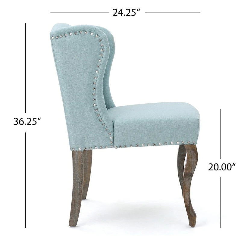 Wing Back Studded Fabric Accent Chairs (Set of 2)