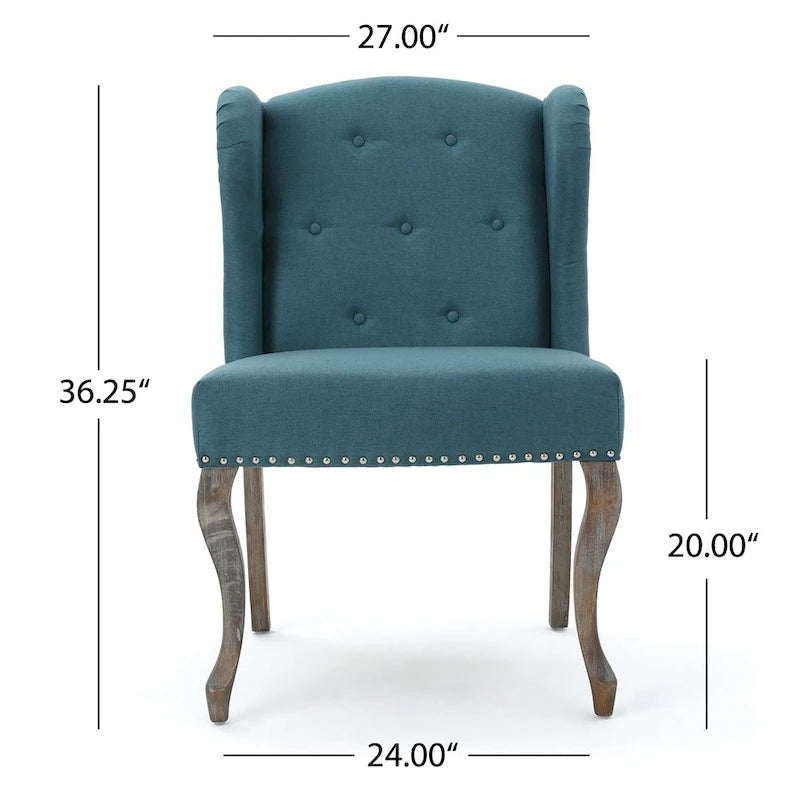 Wing Back Studded Fabric Accent Chairs (Set of 2)