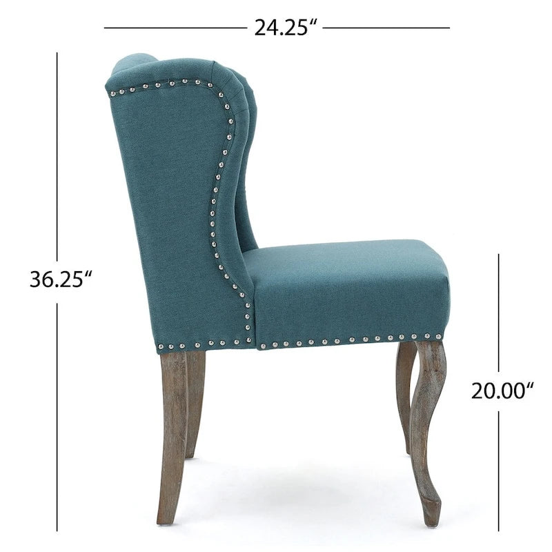Wing Back Studded Fabric Accent Chairs (Set of 2)