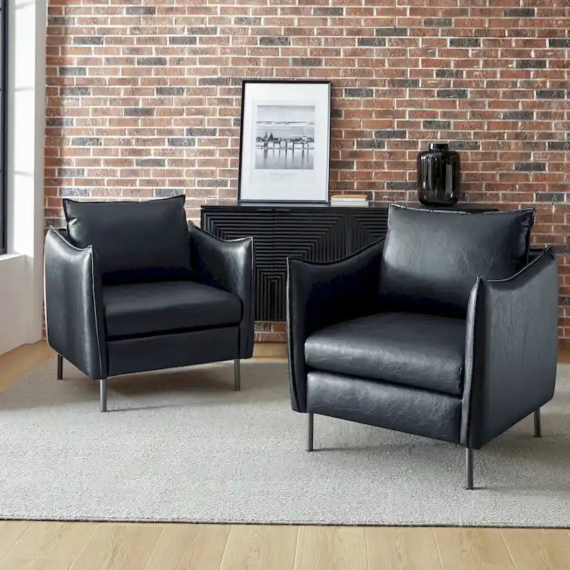 Modern Vegan Leather Accent chair with Metal Legs Set of 2