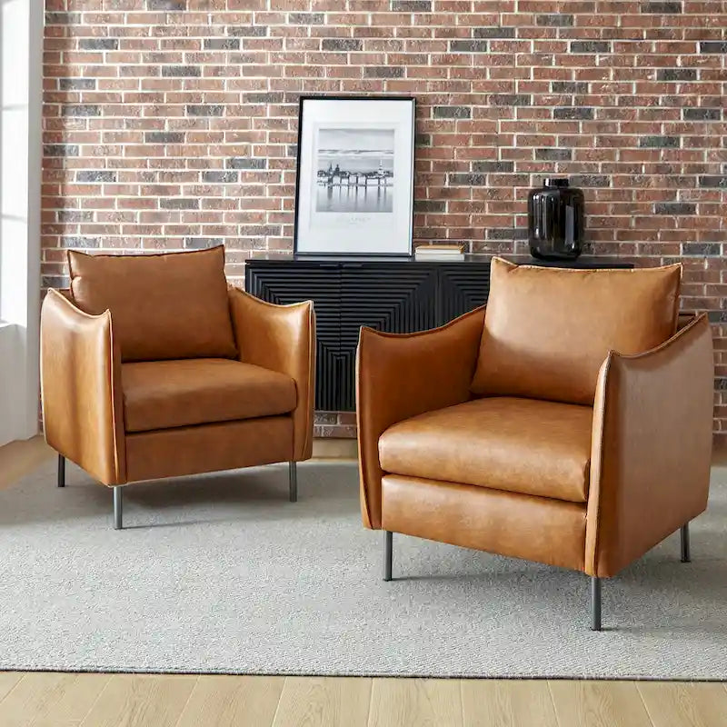 Modern Vegan Leather Accent chair with Metal Legs Set of 2