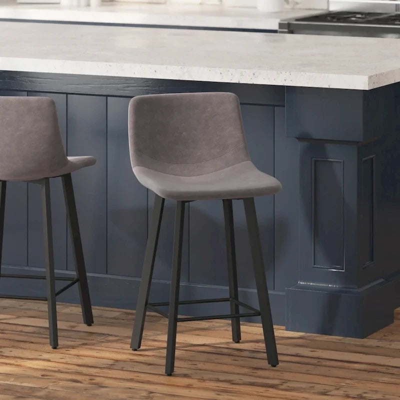Set of 2 Armless Upholstered Metal Counter Stools
