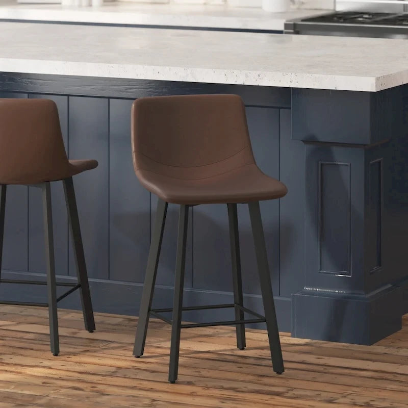 Set of 2 Armless Upholstered Metal Counter Stools