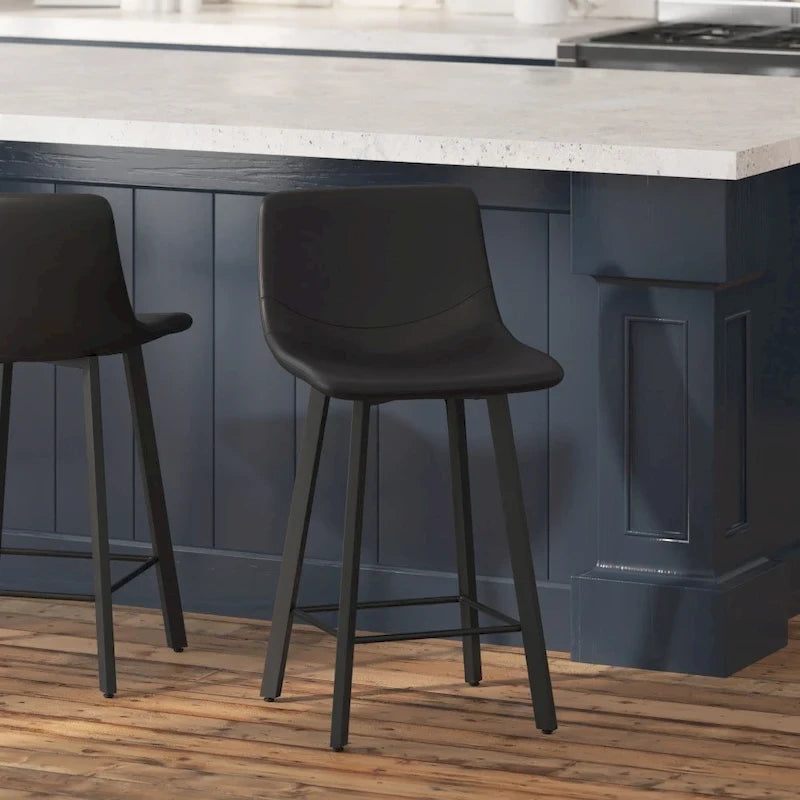 Set of 2 Armless Upholstered Metal Counter Stools