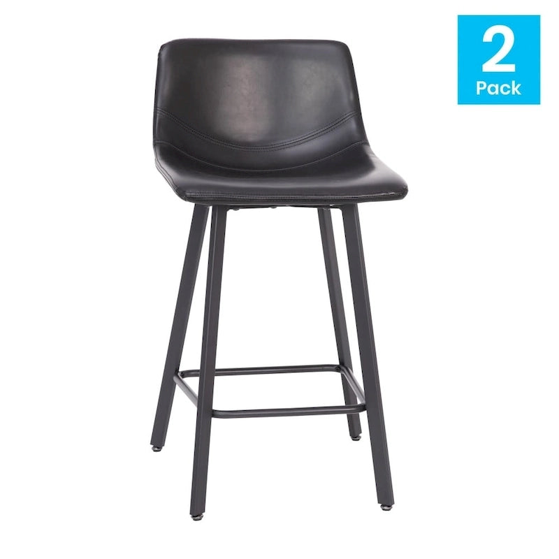 Set of 2 Armless Upholstered Metal Counter Stools