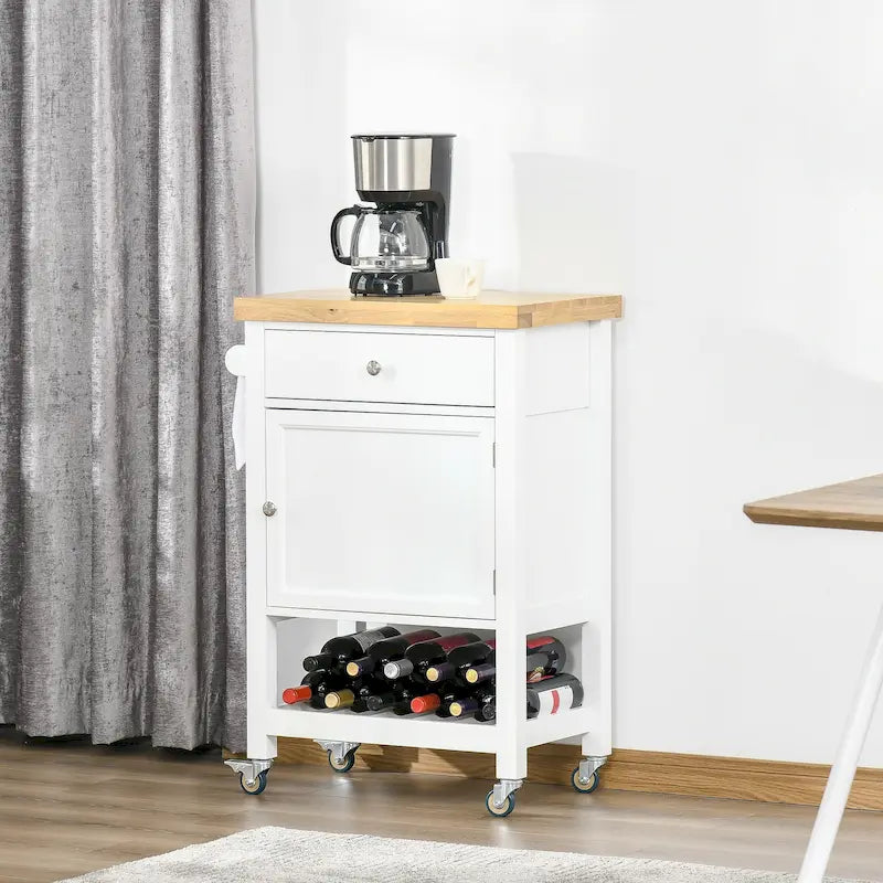 Utility Kitchen Cart, Rolling Kitchen Island with Smooth Rubberwood Top, Narrow Butcher Block Surface on Wheels