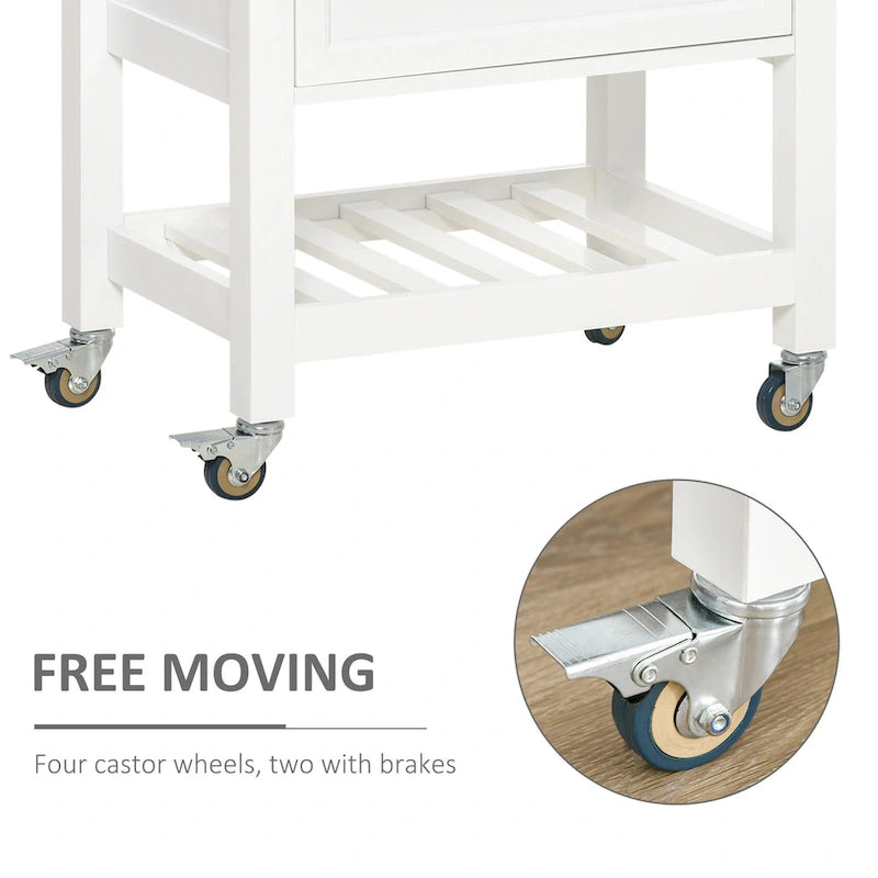Utility Kitchen Cart, Rolling Kitchen Island with Smooth Rubberwood Top, Narrow Butcher Block Surface on Wheels