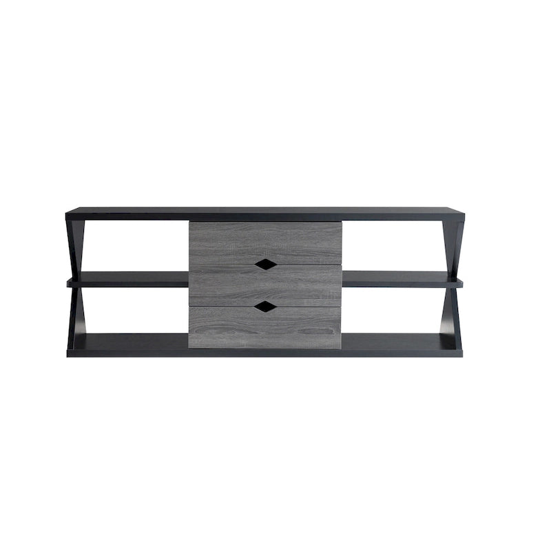 Modern Black and Distressed Grey 60-inch 4-Shelf TV Console with 3-Drawer