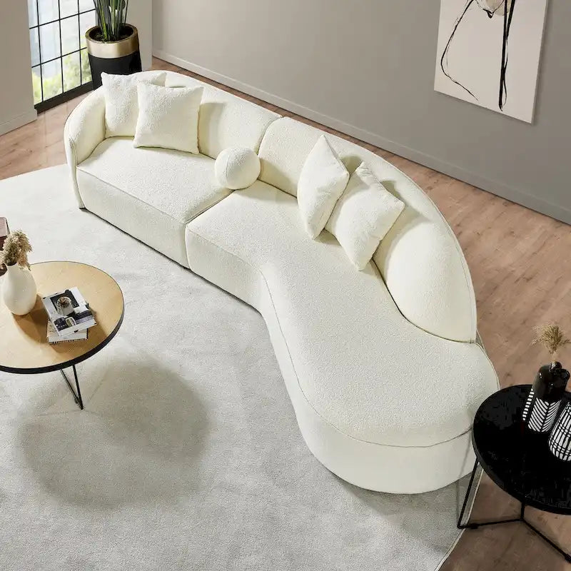 Style Luxury Modern Boucle Fabric Curved Sofa in White