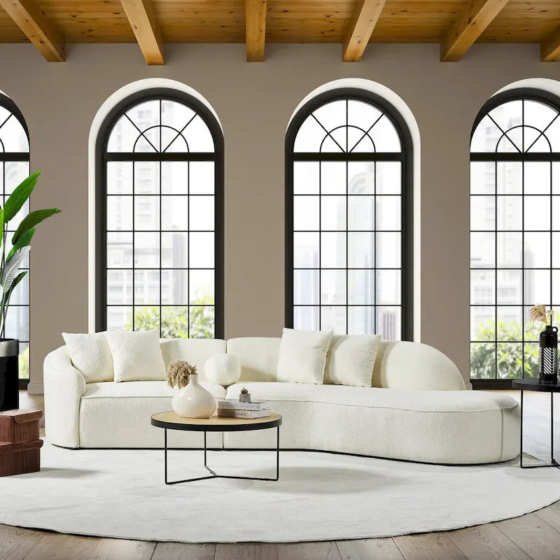 Style Luxury Modern Boucle Fabric Curved Sofa in White