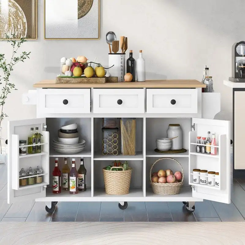 Drop-Leaf Counter top Kitchen Cart,Kitchen Island with 3 Drawers