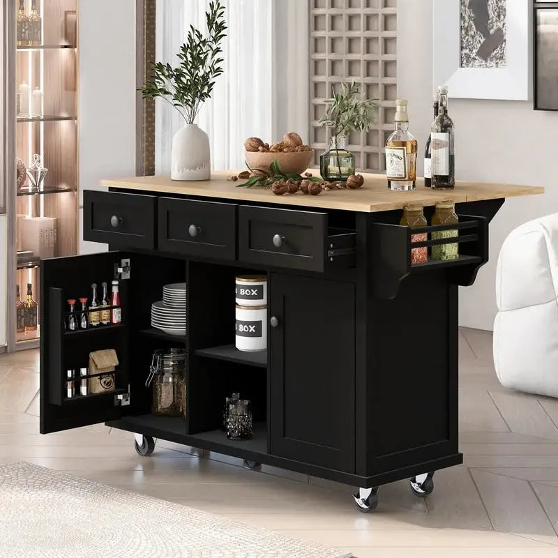 Drop-Leaf Counter top Kitchen Cart,Kitchen Island with 3 Drawers