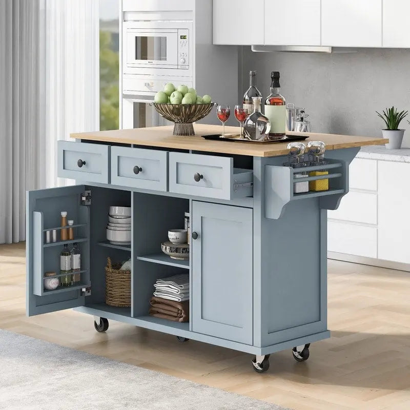 Drop-Leaf Counter top Kitchen Cart,Kitchen Island with 3 Drawers