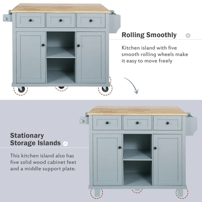 Drop-Leaf Counter top Kitchen Cart,Kitchen Island with 3 Drawers