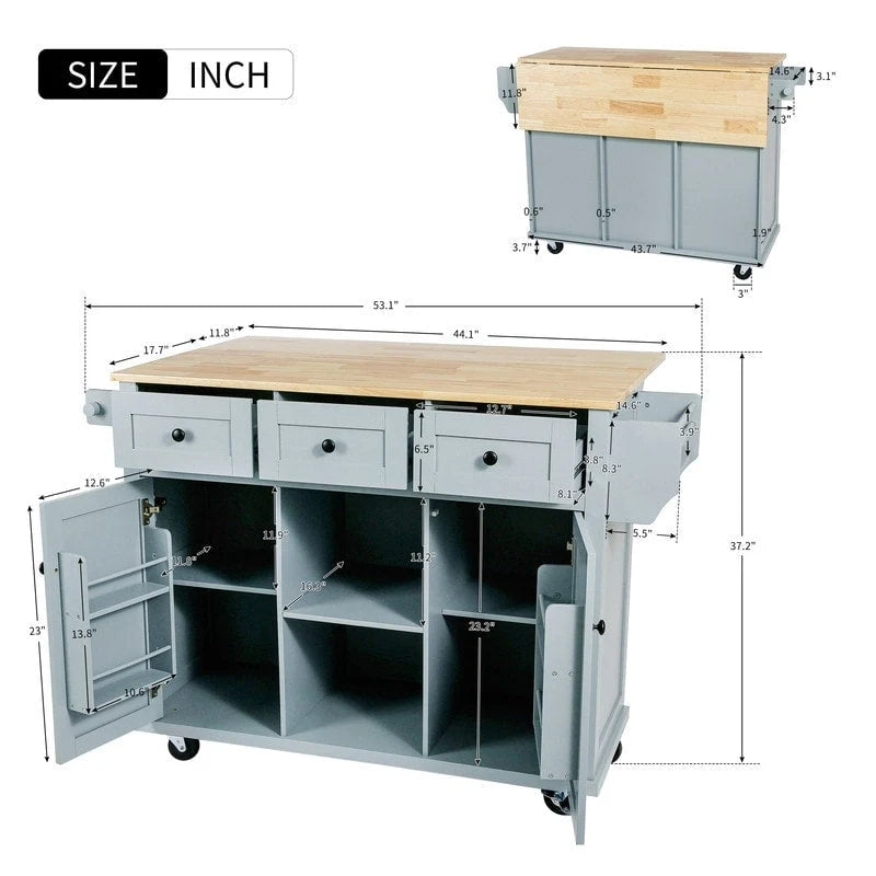 Drop-Leaf Counter top Kitchen Cart,Kitchen Island with 3 Drawers