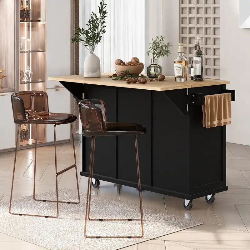 Drop-Leaf Counter top Kitchen Cart,Kitchen Island with 3 Drawers