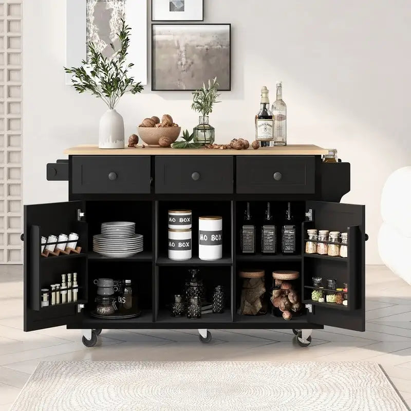 Drop-Leaf Counter top Kitchen Cart,Kitchen Island with 3 Drawers