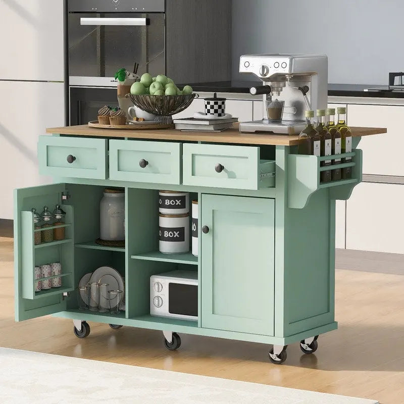 Drop-Leaf Counter top Kitchen Cart,Kitchen Island with 3 Drawers
