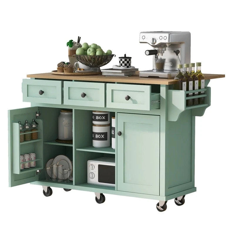 Drop-Leaf Counter top Kitchen Cart,Kitchen Island with 3 Drawers